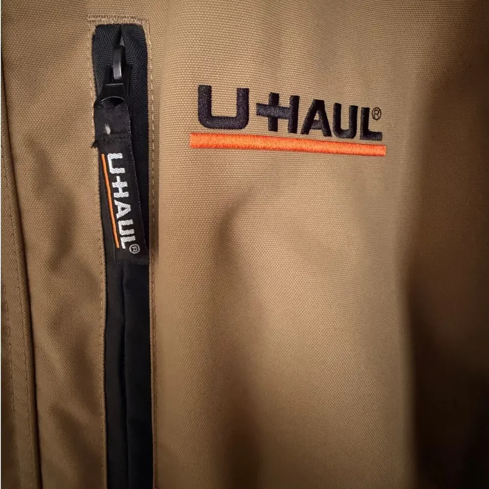 U-Haul Men's M Brown Reflective Hooded Work Jacket Quilted Lined